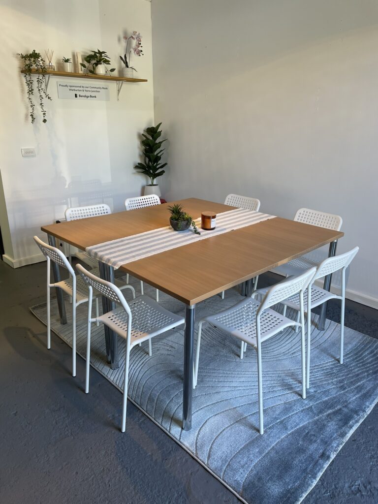 Studio 6 workshop table set with chairs for up to ten people